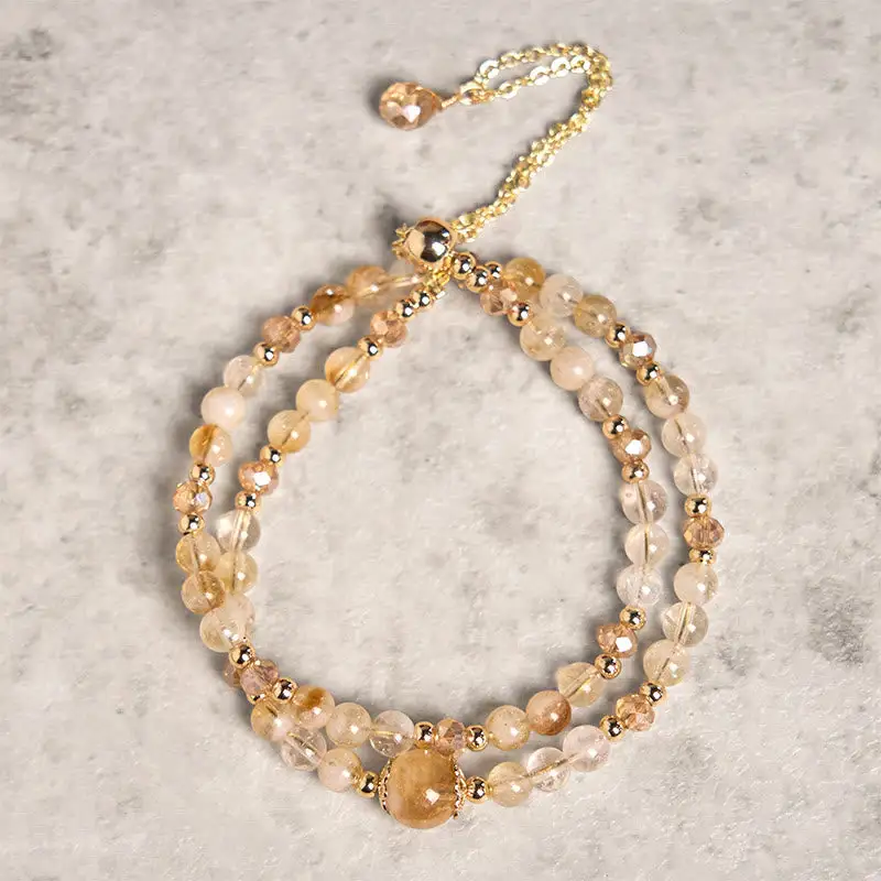 Natural Citrine Crystal Beads Pleasure Double Layer Bracelet