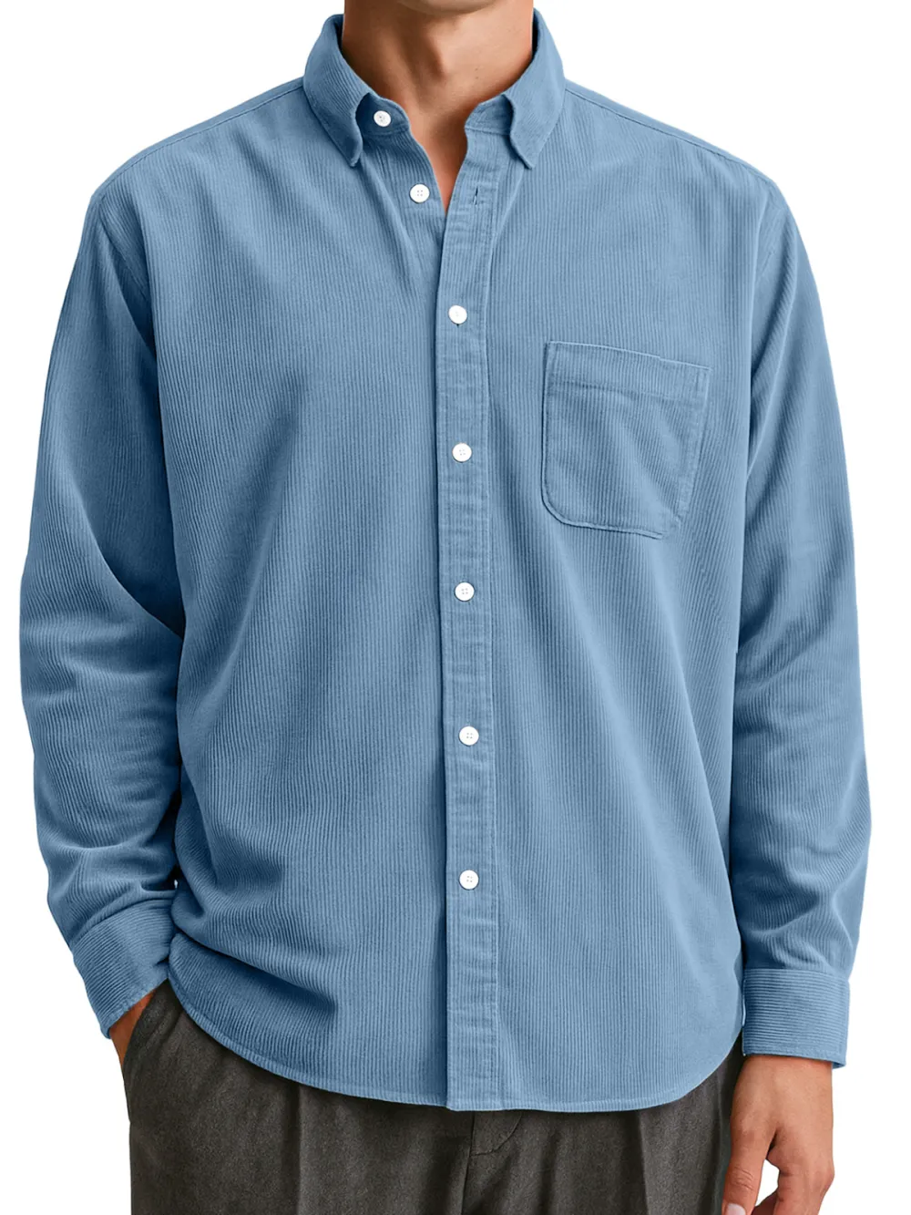 Clean Line Corduroy Open Collar Shirt