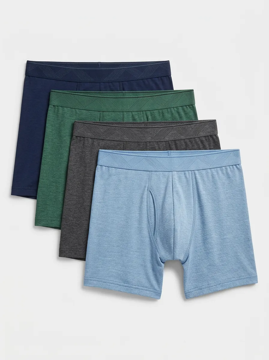 Men's Boxer Briefs Four-Pack with Breathable-Look Cotton Geometric Elastic Waistband