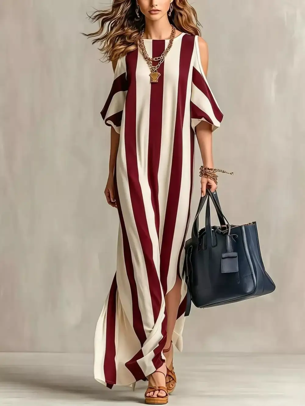 Striped Cold Shoulder Maxi Dress