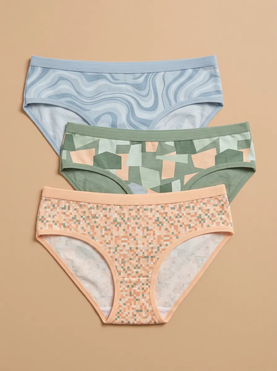 Women's Abstract Geometric Pixel Printed Three-Pack Briefs