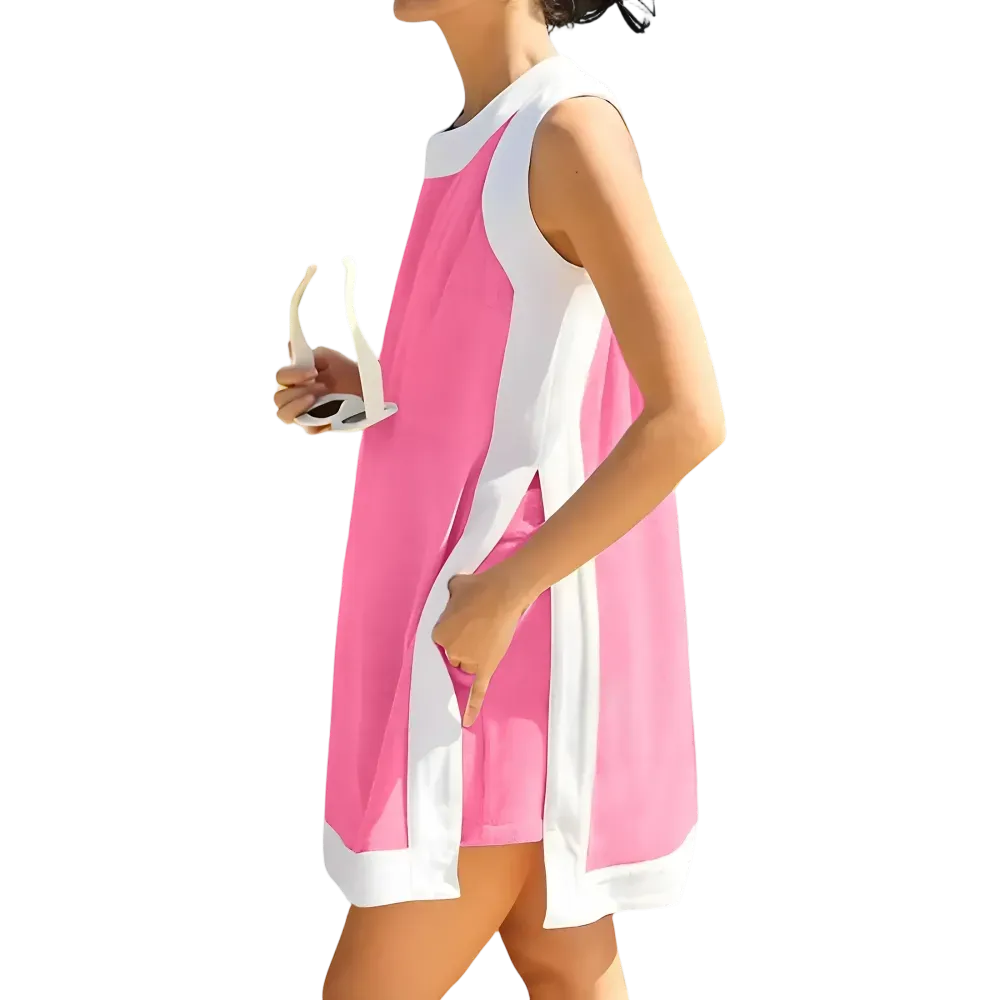 Women’s Color-Blocked Sleeveless Pullover and Shorts Set with Pockets