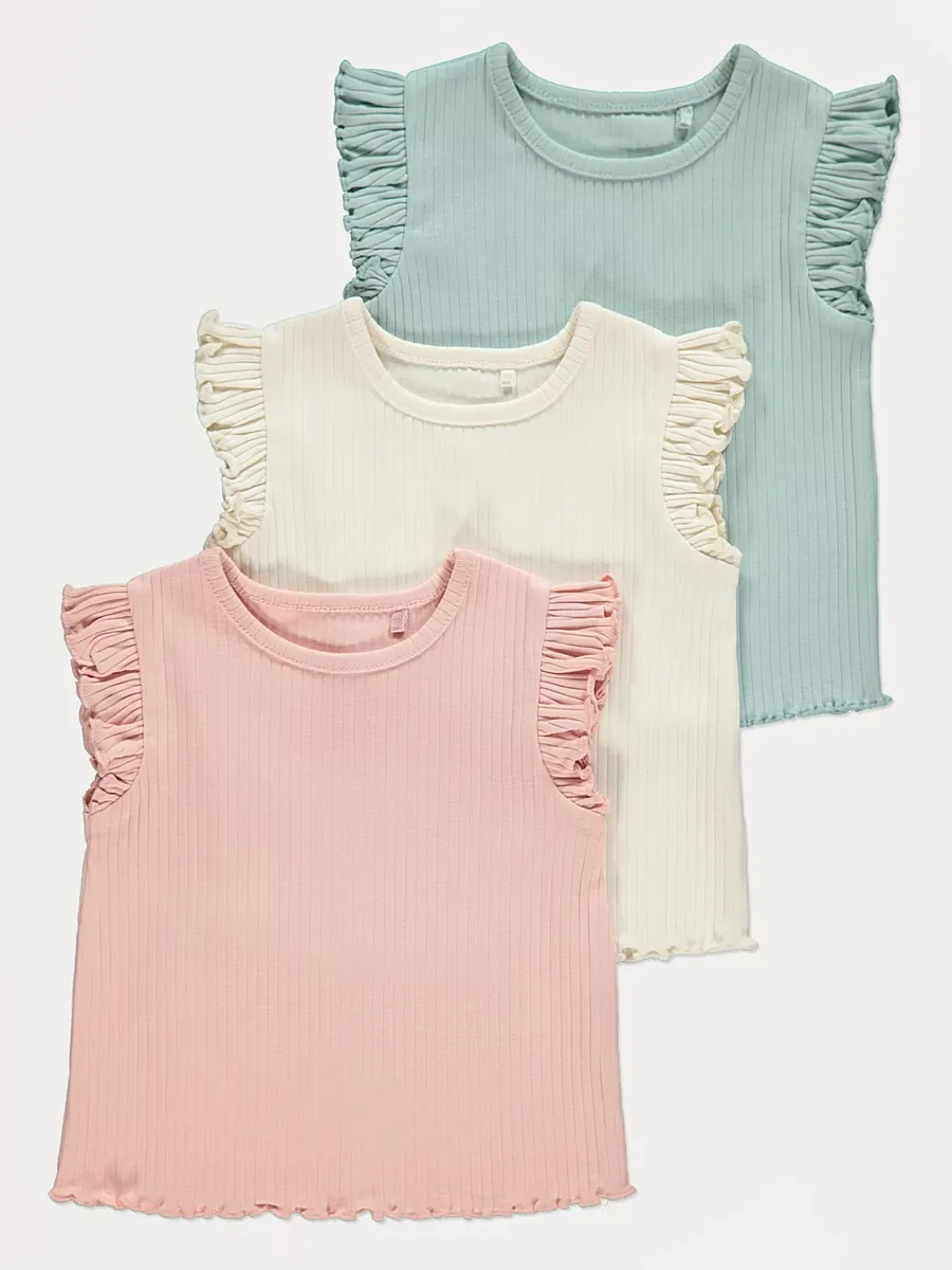 Pastel Frill Trim Ribbed Tops 3 Pack