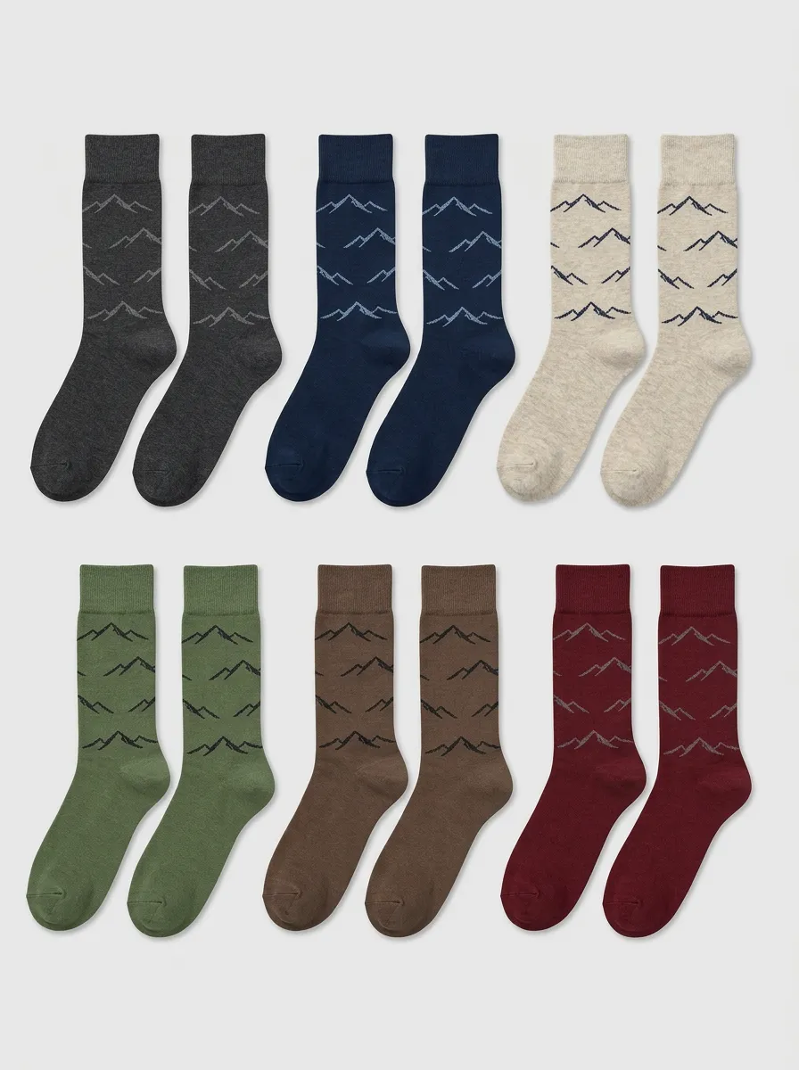 Men's 6-Pair Mountain Pattern Mid-Calf Sock Set