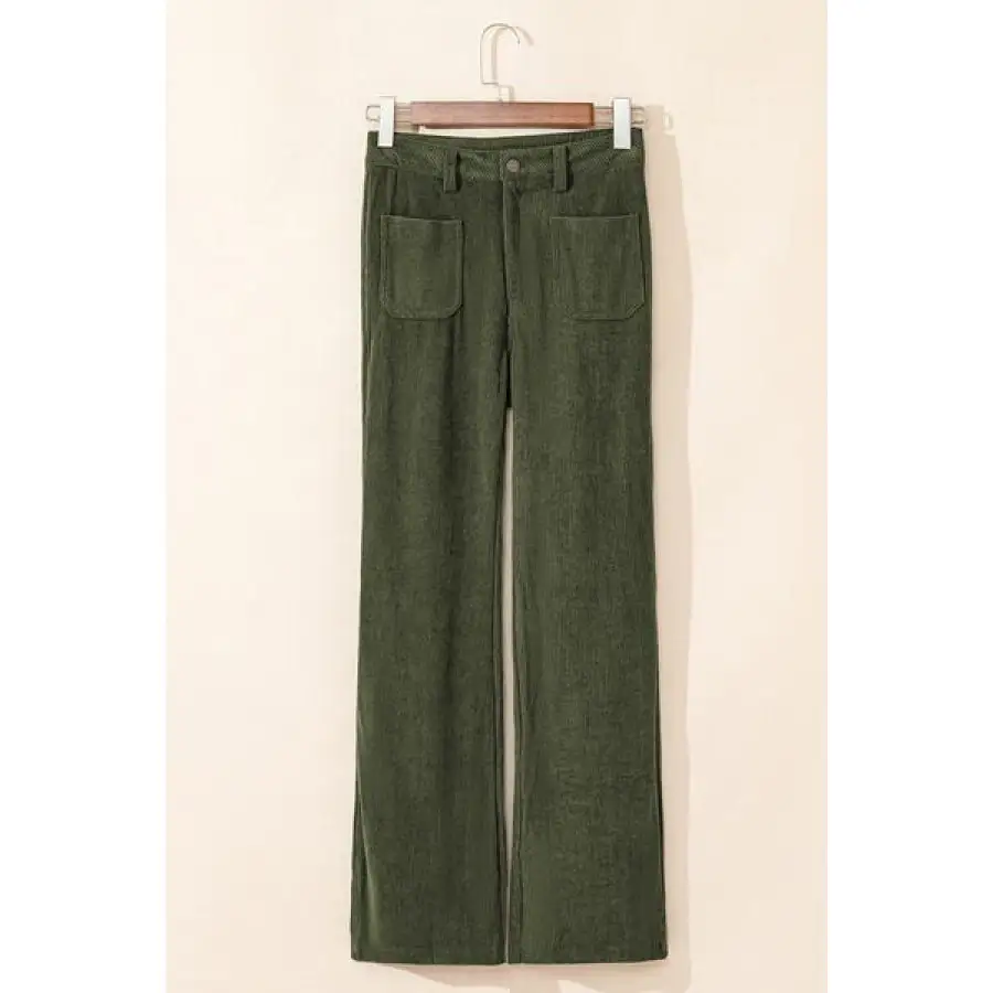 High Waist Square Pockets Corduroy Pants