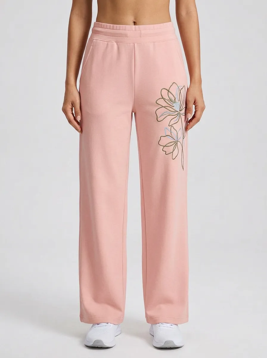 Women's Off-White Floral Embroidered Wide-Leg Sweatpants