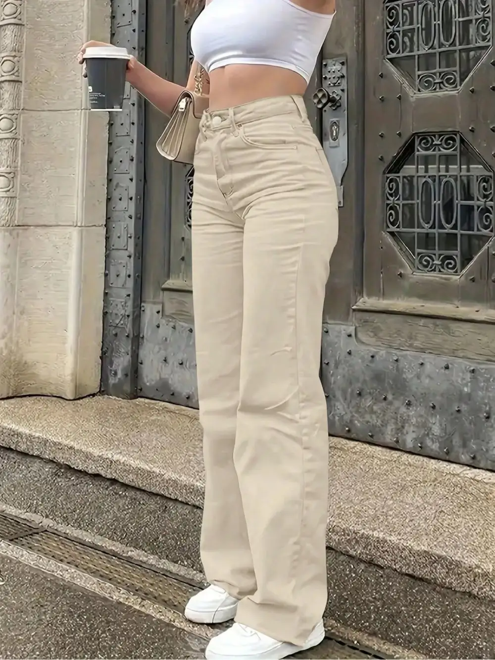 Lace Trim Pleated Denim Jeans