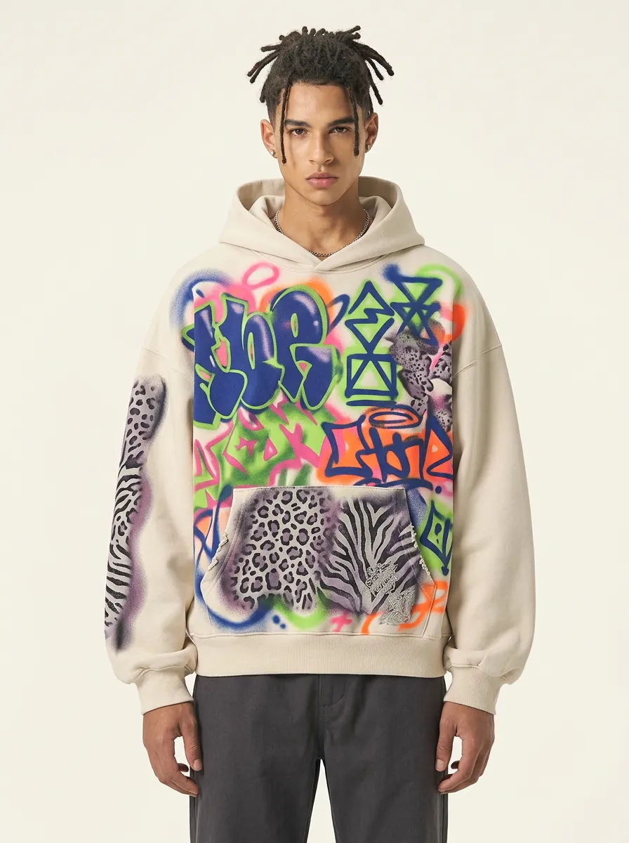 Unisex Graffiti Animal Print Pattern Graphic Hoodie