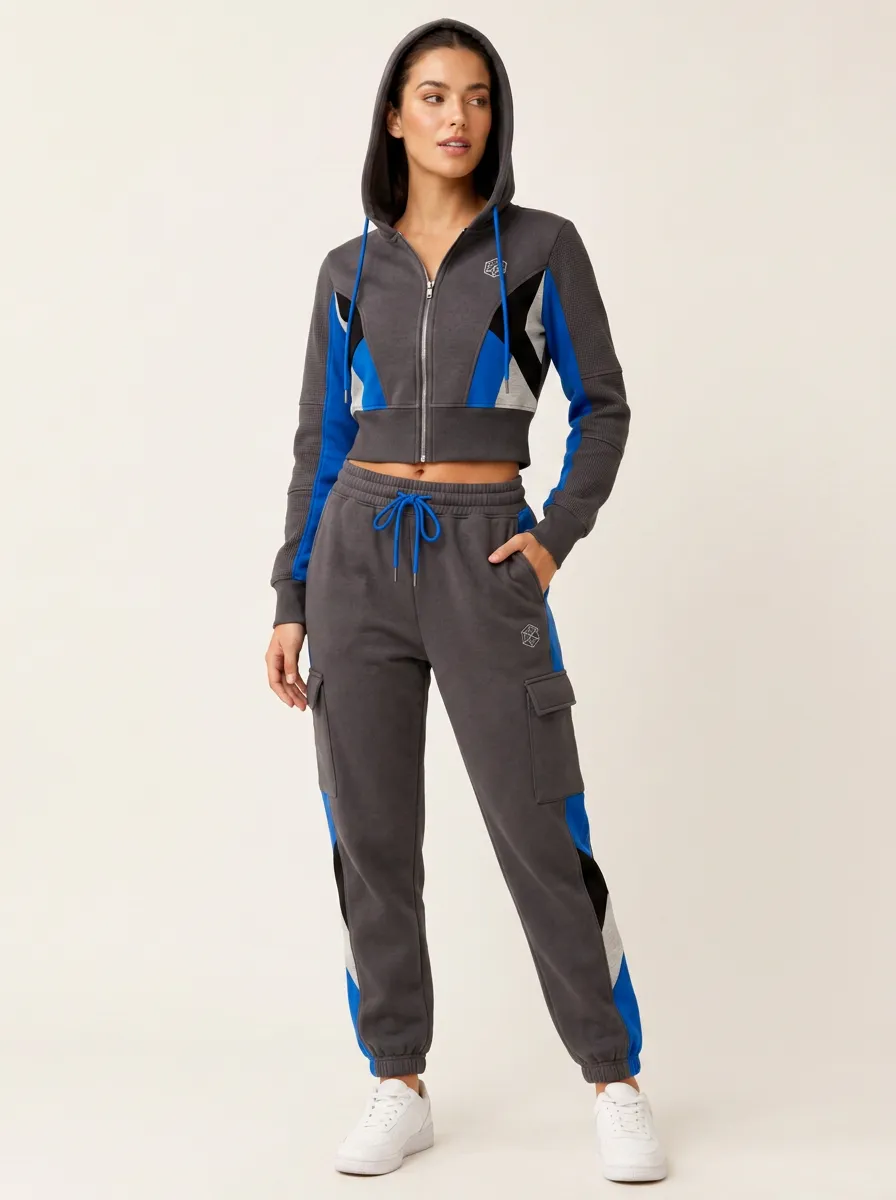 Women's Sporty Colorblock Patchwork Printed Tracksuit