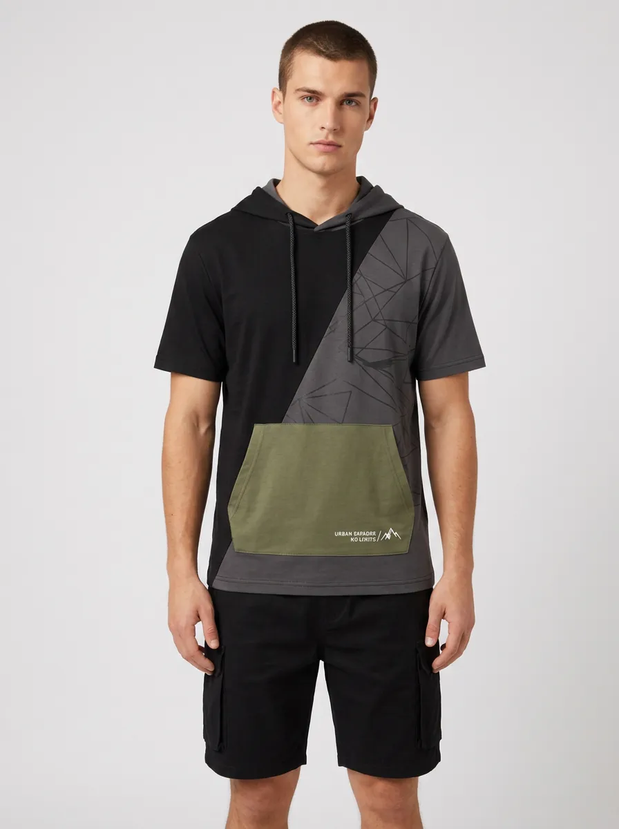 Men's Urban Outdoor Geometric Printed Short Sleeve Hoodie