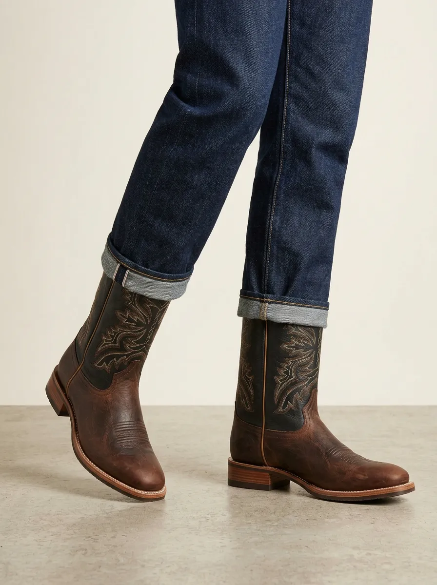 Men's Classic Western Embroidered Leather Printed Boots
