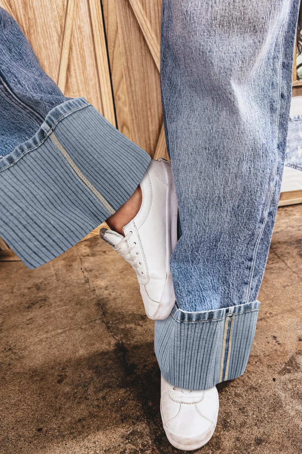 Washed Blue Cuffed Straight Jeans