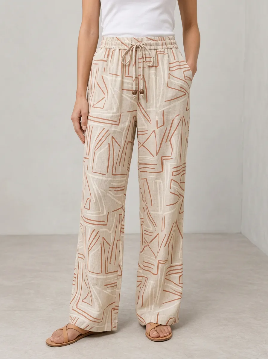 Women's Boho Inspired Organic Inspired Abstract Printed Wide Leg Pants