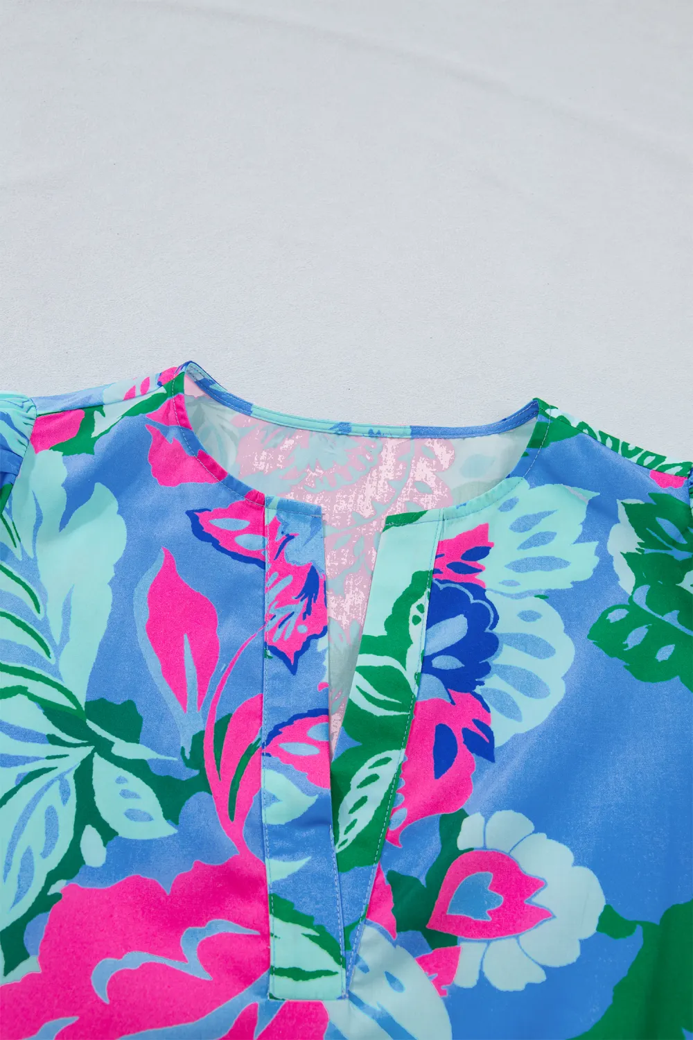 Sky Blue Floral Print V Neck Blouse