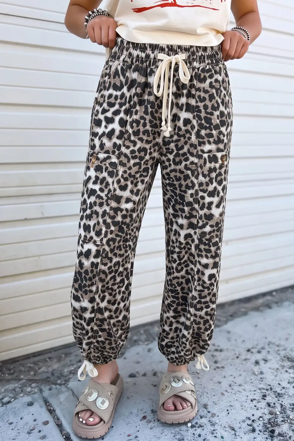 Women's Leopard Print Drawstring Jogger Jeans