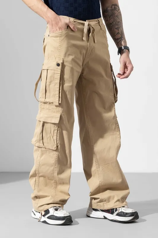 Beige Drawstring Cargo Pants