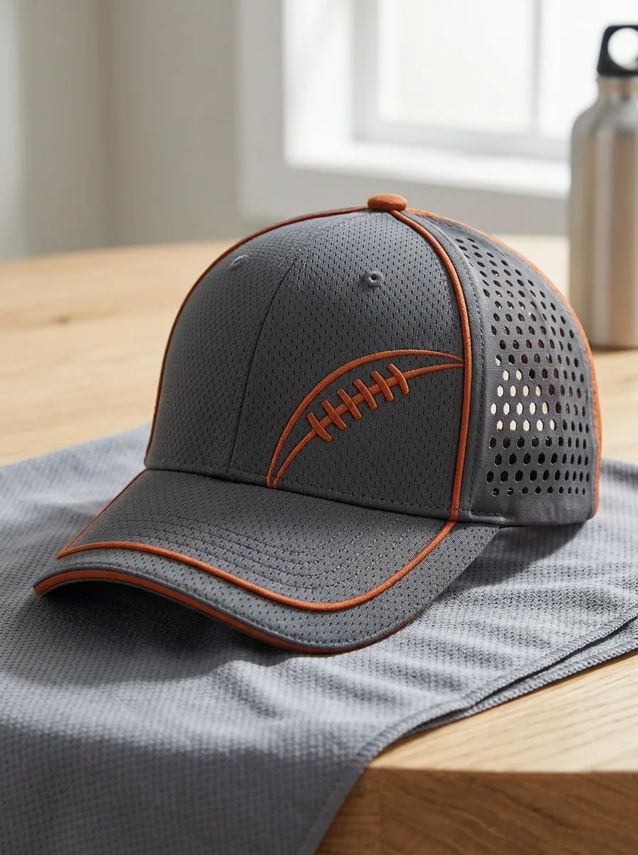 Men's Football Fan Grey Orange Embroidered Mesh Cap