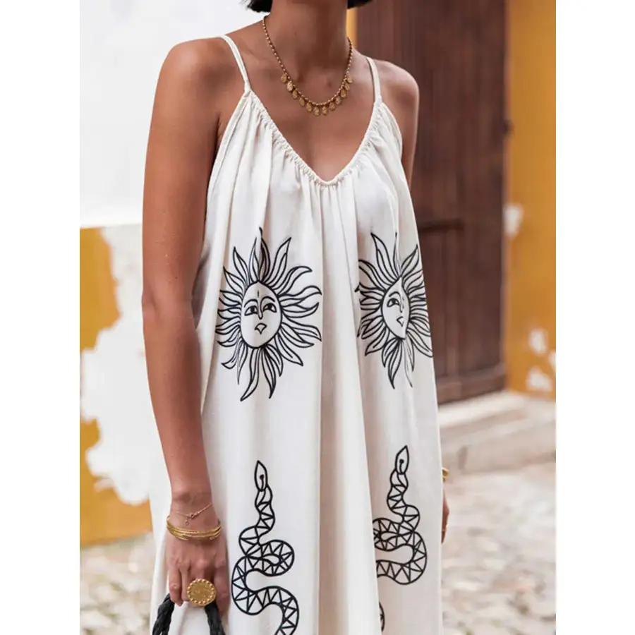 Printed V Neck Summer Maxi Dress