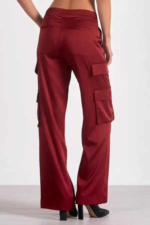 Burgundy Red High-Rise Cargo Flare Pants