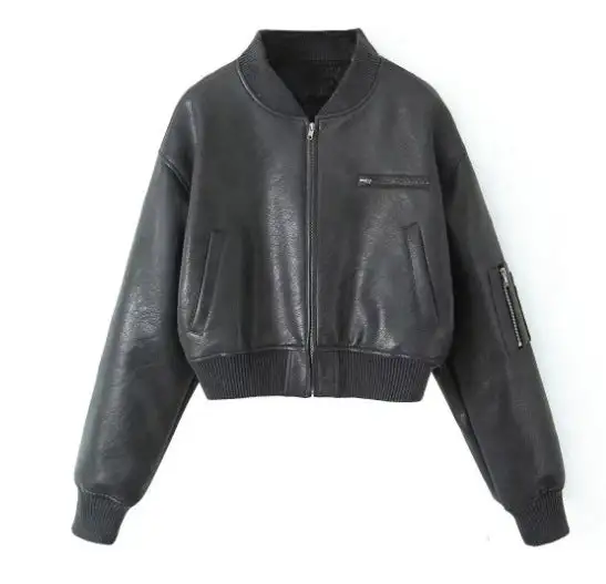 Relaxed Faux Leather Bomber Jacket