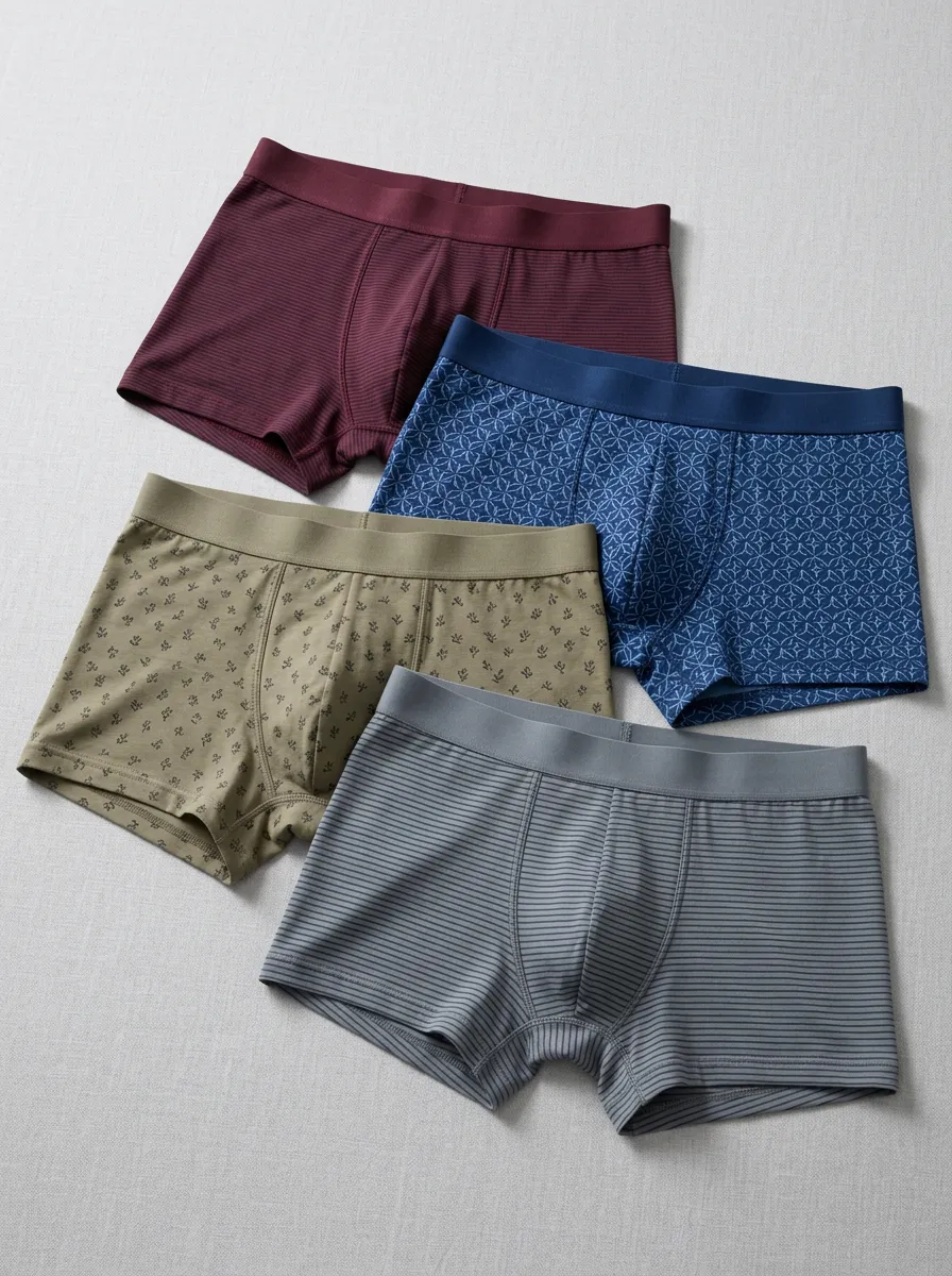 Men's Geometric Floral Striped Pattern Printed Boxer Briefs 4-Pack