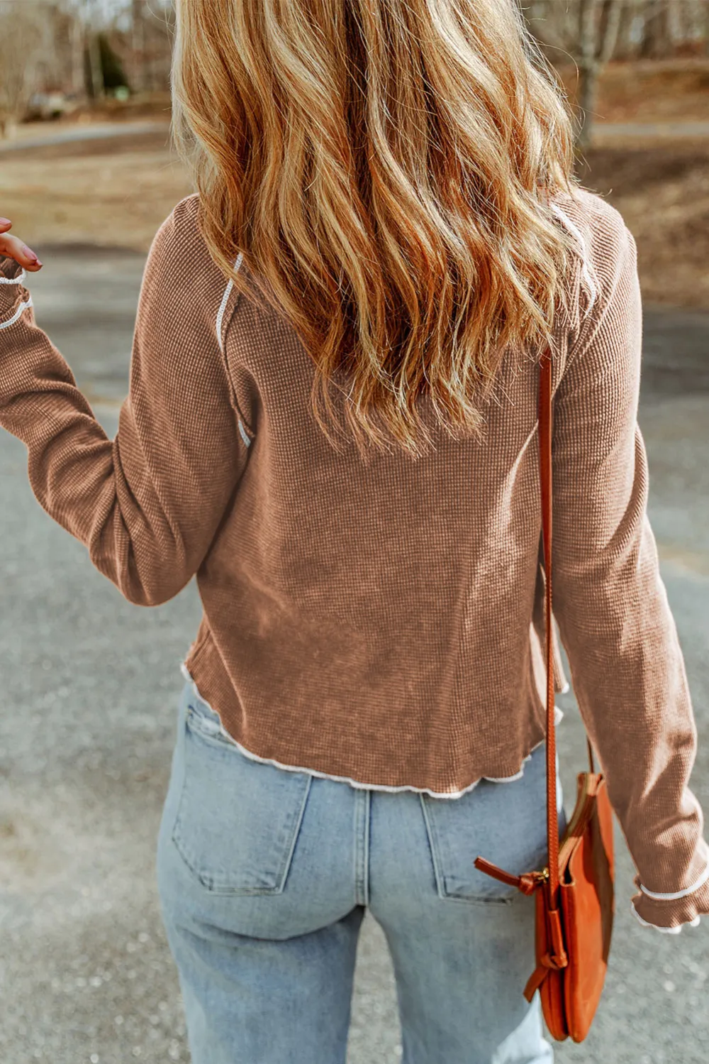 Smoke Gray Textured Round Neck Top