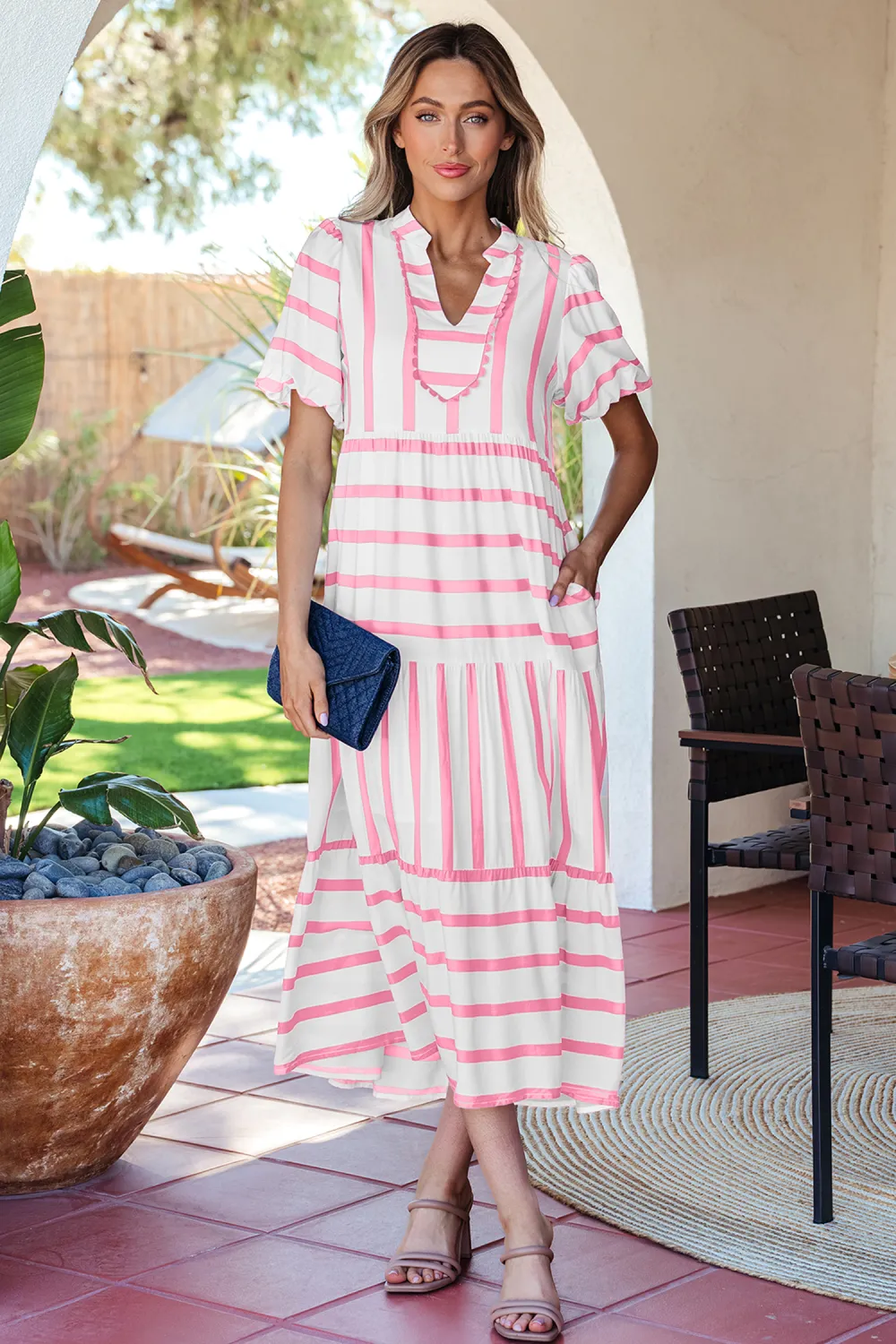 Pink Stripe Ricrac Trim Dress