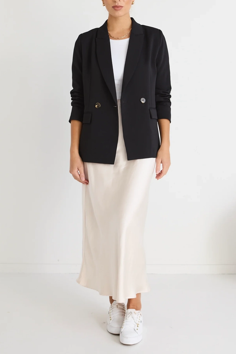 Black Crepe Semi - Fitted Blazer