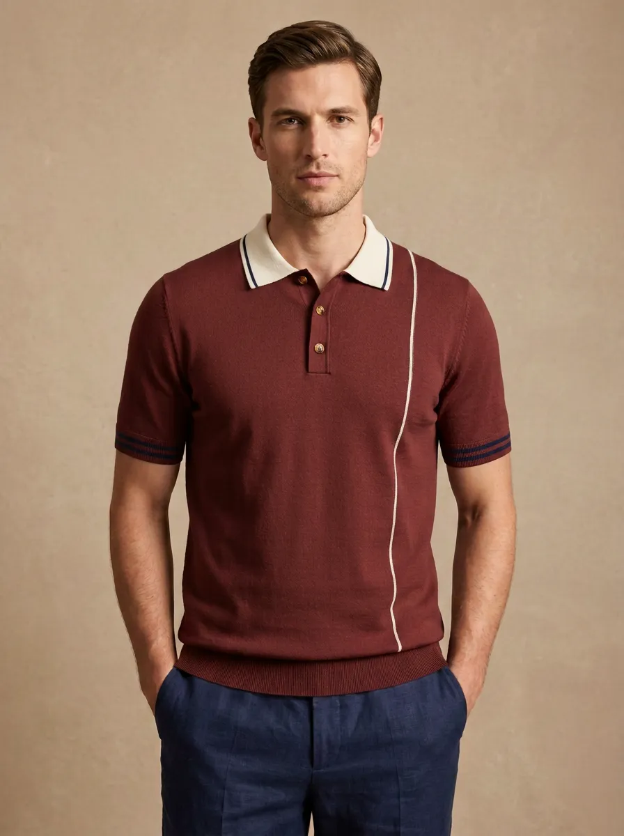 Men's Classic Relaxed Fit Vertical Stripe Polo Shirt