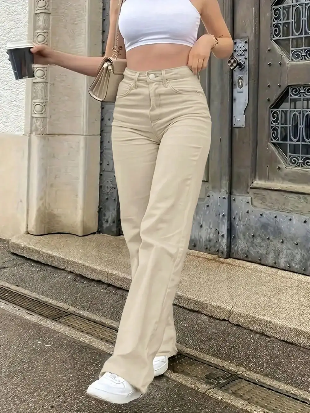Lace Trim Pleated Denim Jeans