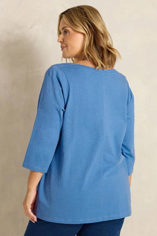 Cobalt Blue V-Neck Cotton T-Shirt detail 2