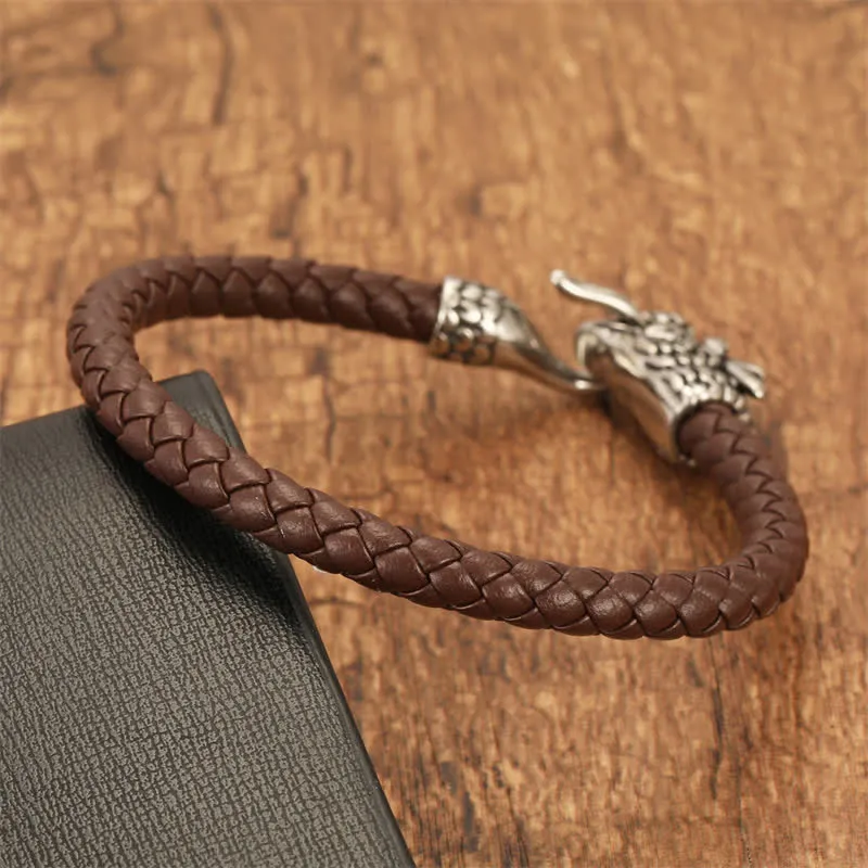 Braided Leather Dragon Punk Bracelet
