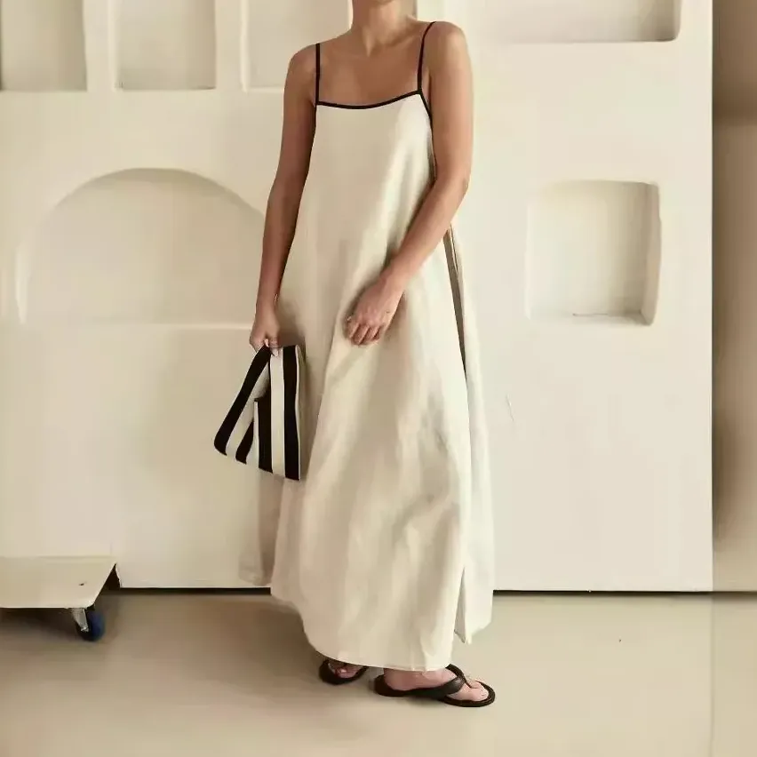 Sleeveless Linen Blend Cotton Blend Maxi Soft Drape Dress