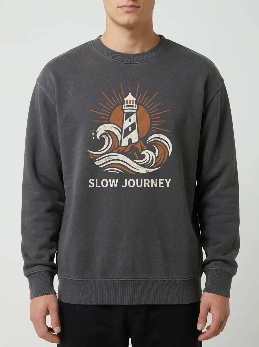 Men's Nautical Travel Lover Lighthouse Waves Printed Sweatshirt