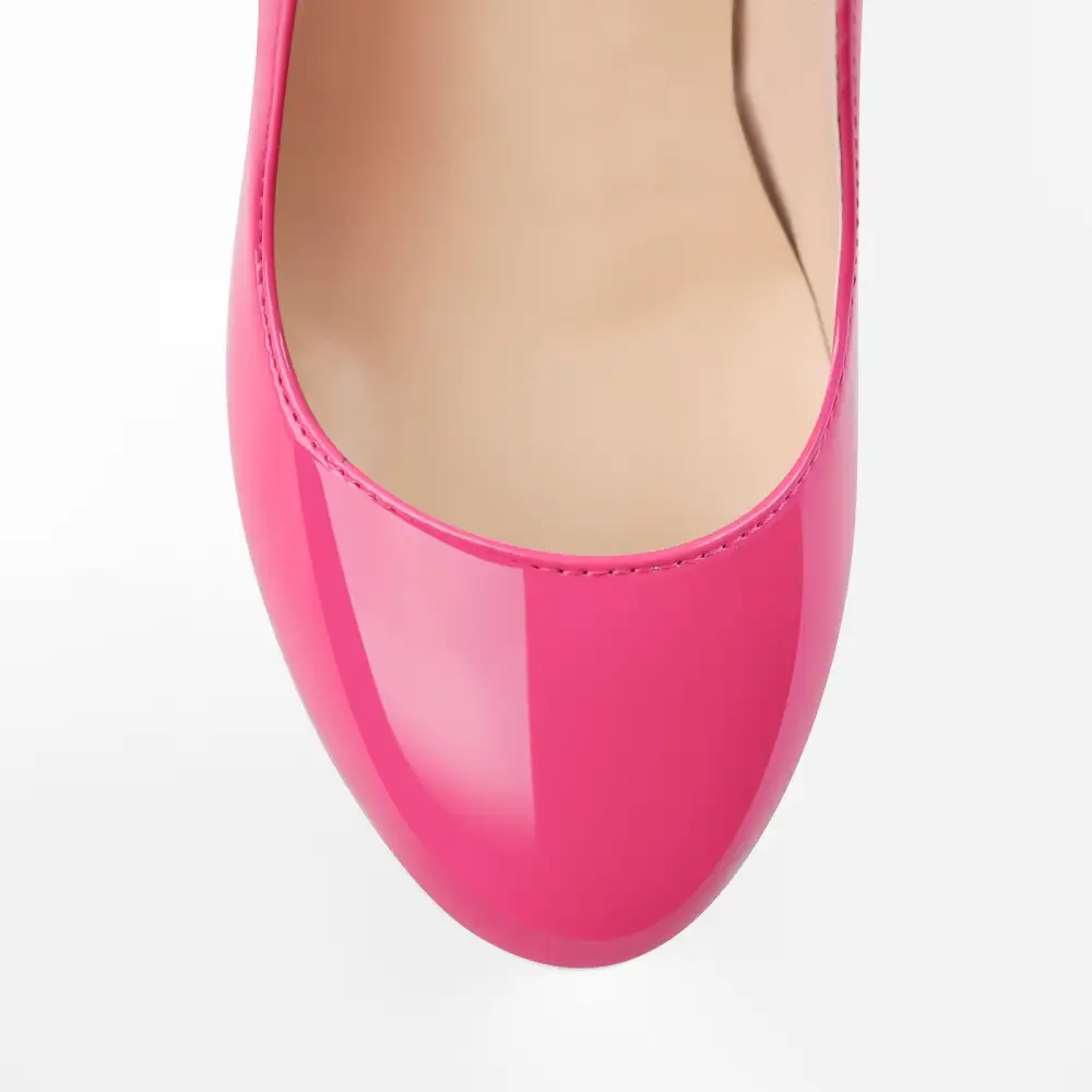 Sleek Patent Finish Pointed Toe Platform Chunky Heel Pumps