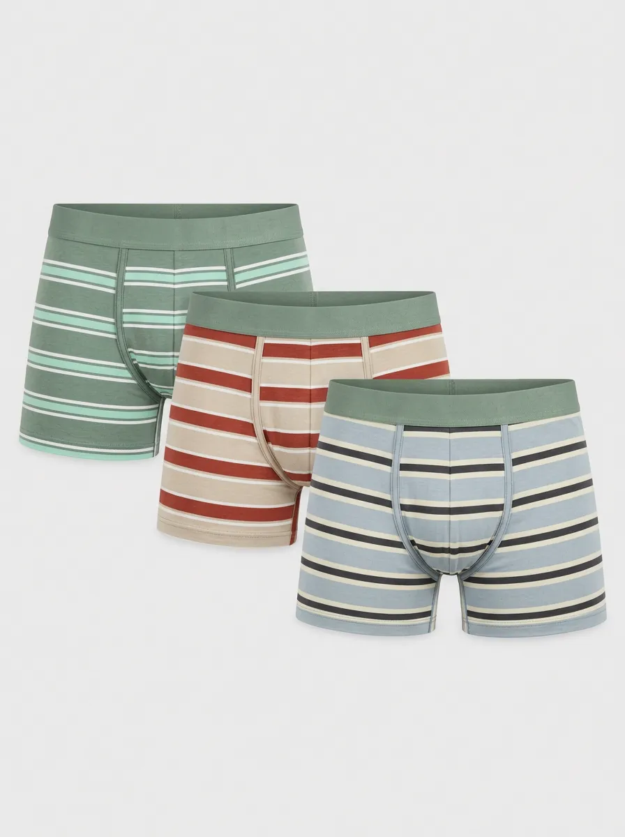 Men's Classic Multi-Color Striped Knit Boxer Briefs 3-Pack