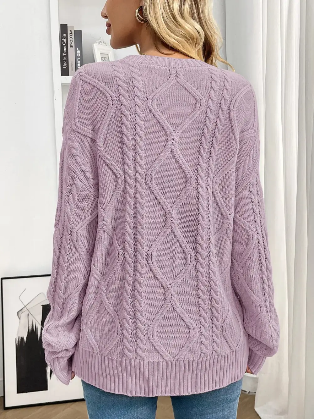 Long Sleeve Round Neck Cable Knit Sweater