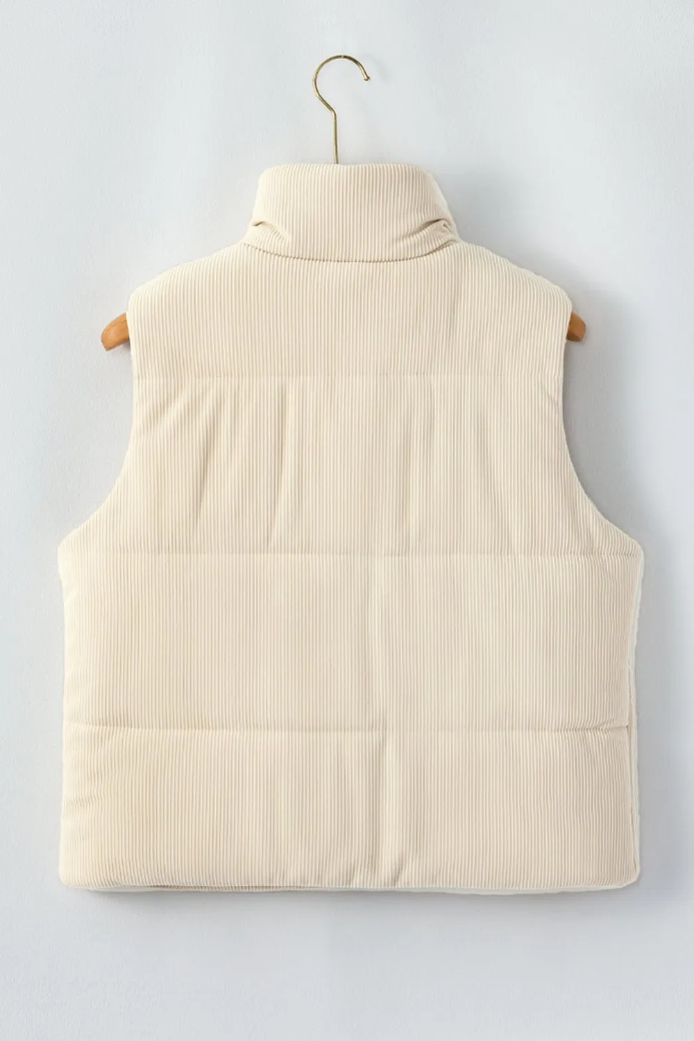 Corduroy Stand Neck Zip Puffer Vest