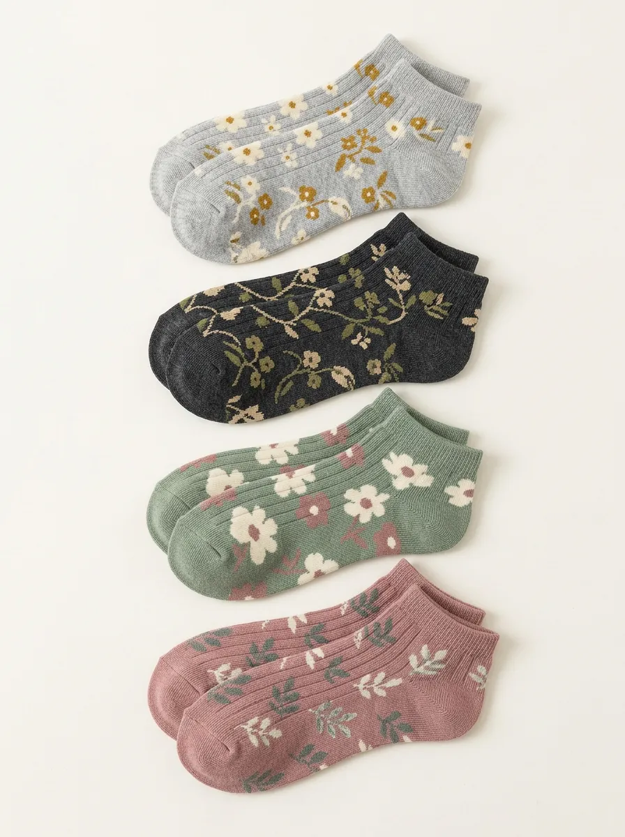 Women's Four-Pair Vintage Floral Ankle Sock Set