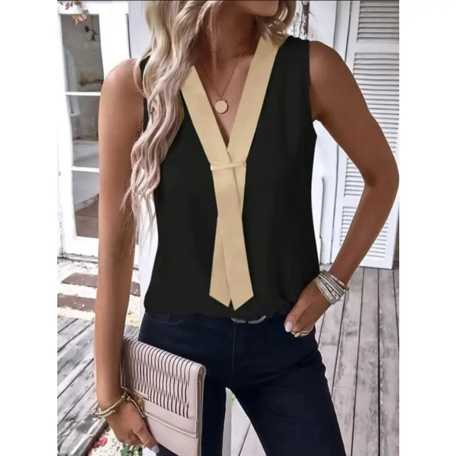 Full Size V Neck Contrast Tank Plus