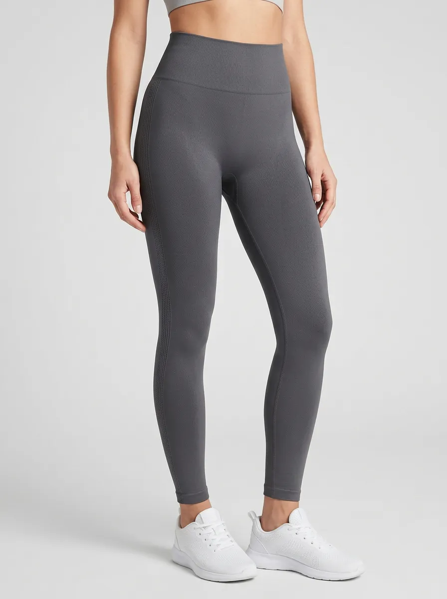 Women's Textured-Panel Side-Panel Outer-Leg-Ribbed High-Rise Leggings