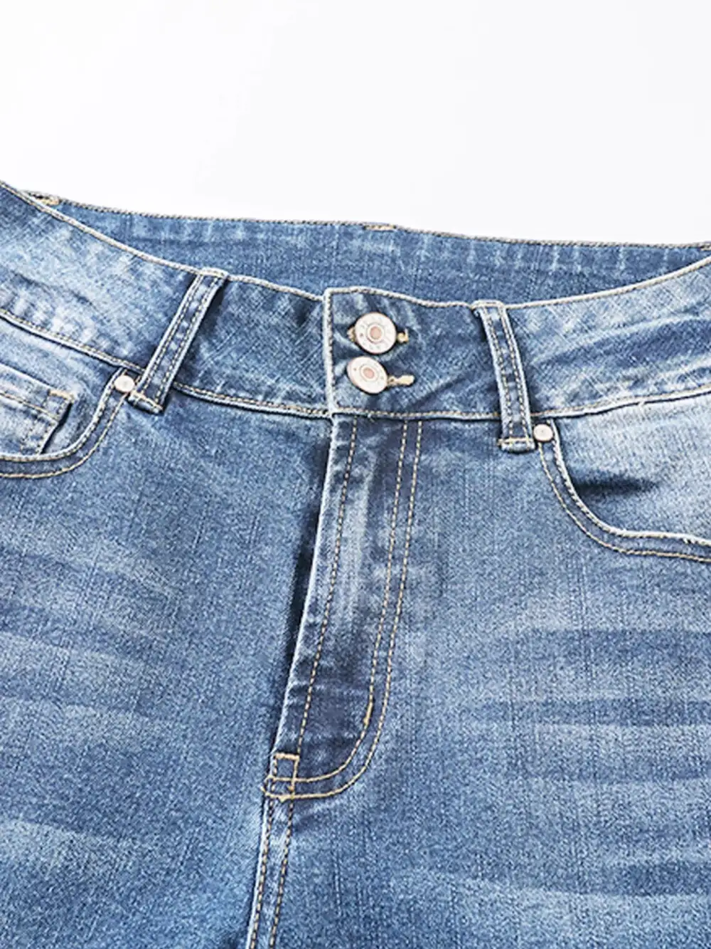 High-Waist Distressed Washed Stretch Straight Leg Jeans