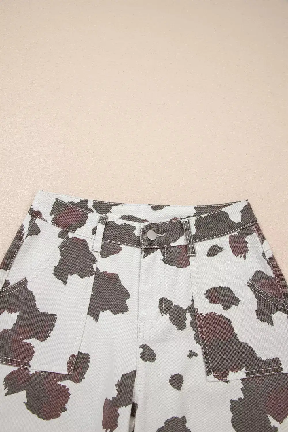 Denim Cow Print Pocketed Jeans