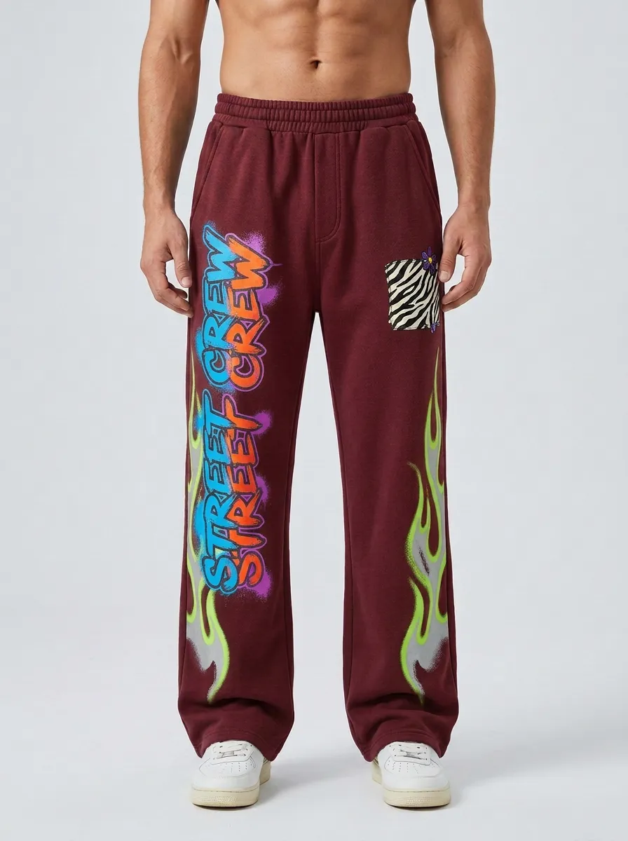 Men's Streetwear Graffiti Flame Zebra Printed Sweatpants