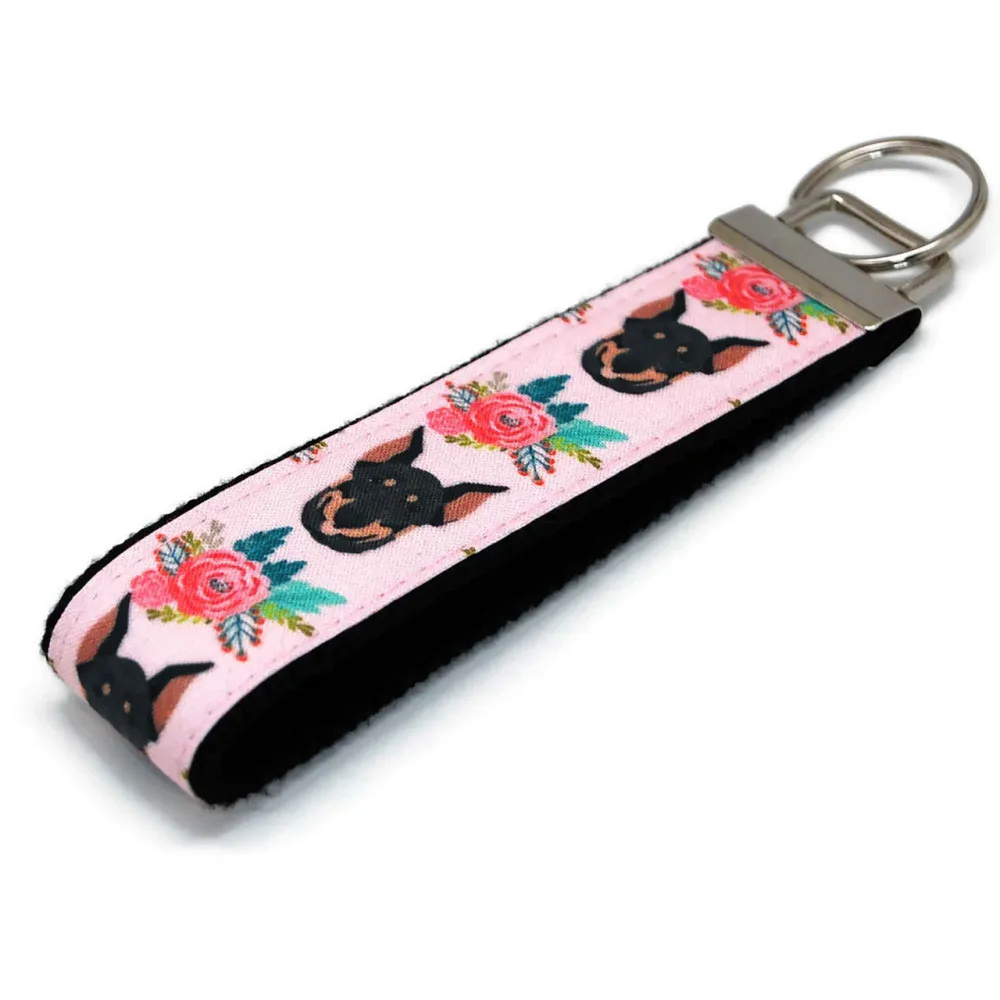 Floral Doberman Bold Rustic Keychain