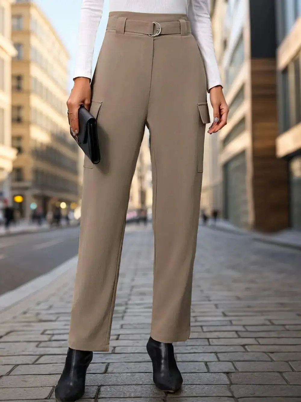 High Waist Straight Leg Casual Everyday Pants