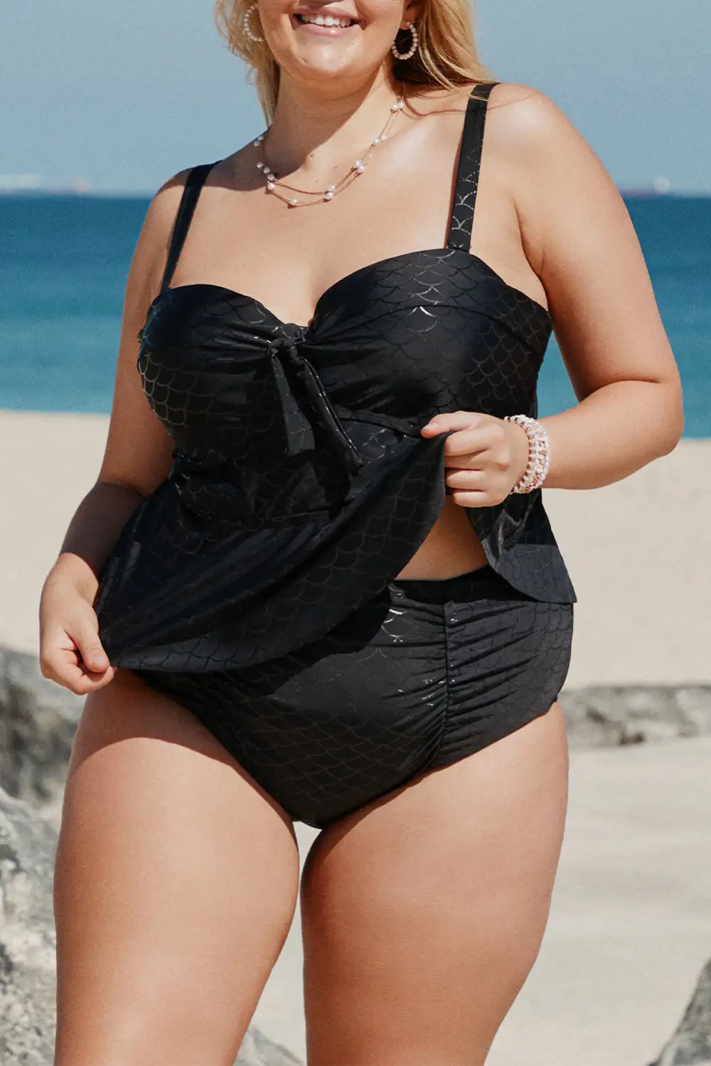 Swimwear Scale Halter Neck Peplum Plus Size Tankini