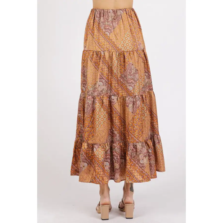Classic Paisley Patchwork Print Satin Maxi Skirt