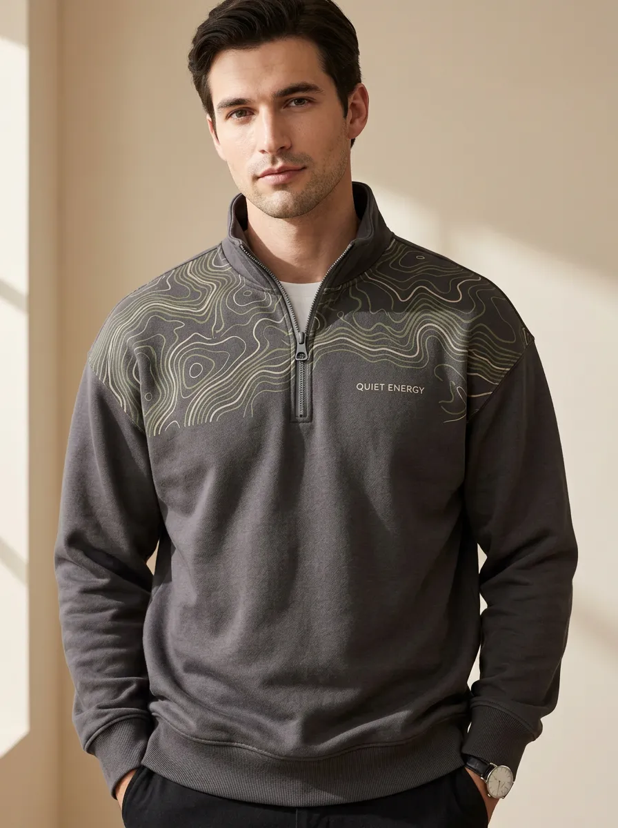 Outdoor-Inspired Half-Zip Topographic Men's Half-Zip Sweatshirt
