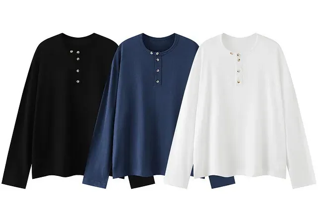 CleanFit Henry Collar Long Sleeve Tee